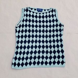 Harlequin print 70% silk sweater vest in seafoam green and black. Size M.
